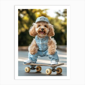 Skateboarding Cavapoo Art Print