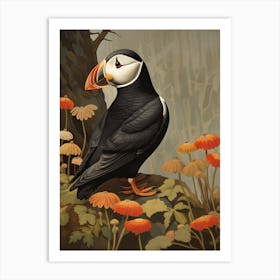 Dark And Moody Botanical Puffin Art Print