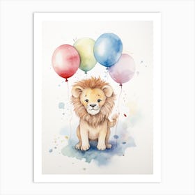 Playing With Balloons Car Watercolour Lion Art Painting 3 Art Print