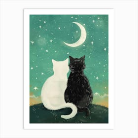 Two Cats Looking At The Moon 6 Art Print