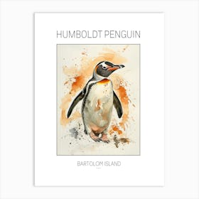 Humboldt Penguin Bartolom Island Watercolour Painting 3 Poster Art Print