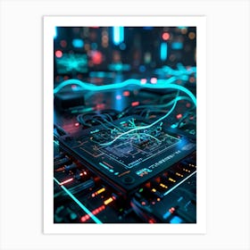 A Cyber Interface With Advanced Ai Capabilities Neural Connectivity Highlighted Glowing Cables Int (1) 2 Art Print