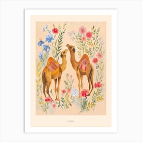 Folksy Floral Animal Drawing Camel Poster Art Print