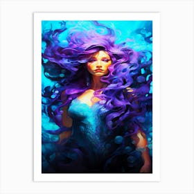 Serene Mermaid - Teal And Purple Sway Art Print