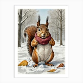 Squirrel In The Snow Art Print