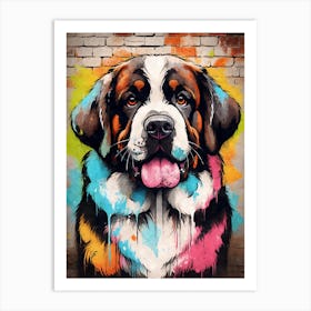 Aesthetic Saint Bernard Dog Puppy Brick Wall Graffiti Artwork Art Print