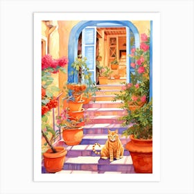 Cat On The Steps Mediterranean Art Print