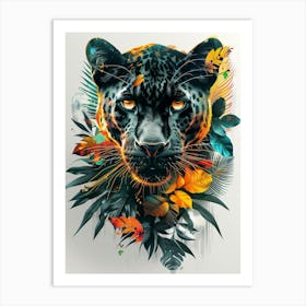 Double Exposure Realistic Black Panther With Jungle 27 Art Print