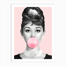 Audrey Hepburn - Pink Bubble Gum Art Print