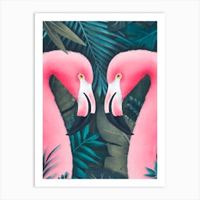 Emerald Green Hot Pink Flamingos Maximalist Print Art Print