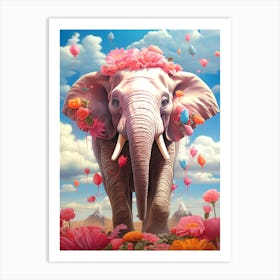 Elephant With Flowers 1 Art Print