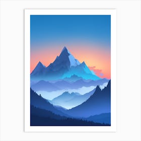 Misty Mountains Vertical Composition In Blue Tone 201 Art Print