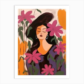 Woman With Autumnal Flowers Fuchsia 3 Art Print