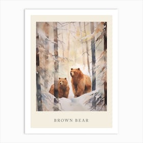 Winter Watercolour Brown Bear 3 Poster Art Print
