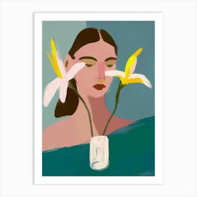 Portrait Of A Woman With Flowers Art Print