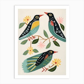 Folk Style Bird Painting Green Heron 3 Art Print