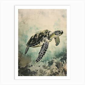 Textured Sea Turtle At The Bottom Of The Ocean Art Print