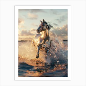 "Shimmering Horse Emerges from Flower Sea" Art Print