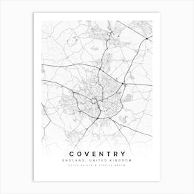 Coventry England White Map Art Print