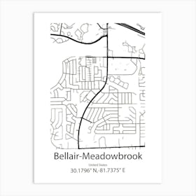 Bellair Meadowbrook Terrace,United States Minimalist Map 1 Art Print