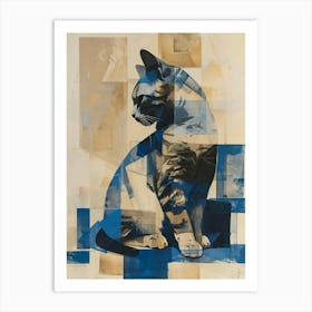 Cat In Blue Squares Art Print