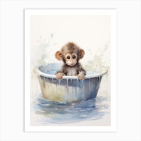 Monkey Painting In A Bathtub Watercolour 2 Art Print