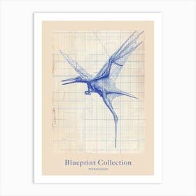 Pteranodon Dinosaur Blue Print Poster Art Print