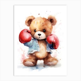 Boxing Teddy Bear Painting Watercolour 3 Art Print