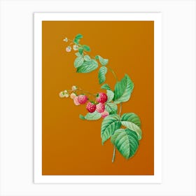 Vintage Red Berries Botanical on Sunset Orange n.0782 Art Print