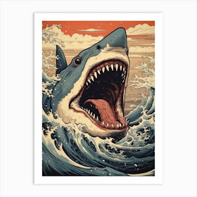 Shark Animal Drawing In The Style Of Ukiyo E 1 Art Print