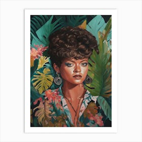 Floral Handpainted Portrait Of Rihanna  2 Art Print