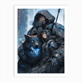 Wolf And Girl In The Rain Art Print