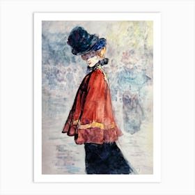 Elegant In Red Cape, Henry Somm Art Print