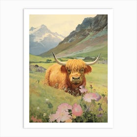 Highland Cow Lying In The Meadow Art Print