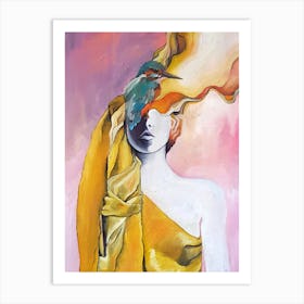 Woman With A Bird Art Print