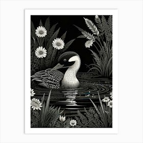 Bird Linocut Common Loon 8 Art Print