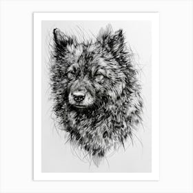 Malmute Furry Dog Line Sketch 1 Art Print