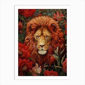 Lion In Red Poppy Field Art Print