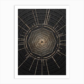 Geometric Glyph Symbol in Gold with Radial Array Lines on Dark Gray n.0042 Art Print