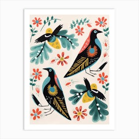 Folk Style Bird Painting Magpie 1 Art Print