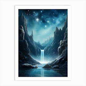 Waterfall In The Mountains Art Print