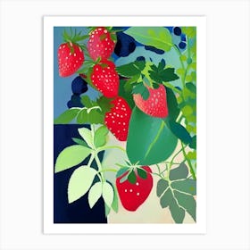 Wild Strawberries, Plant Abstract Still Life Art Print