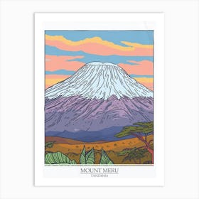 Mount Meru Tanzania Color Line Drawing 1 Poster Art Print