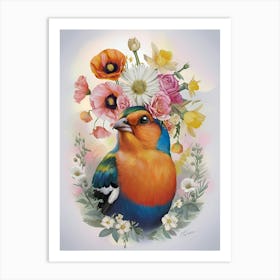 Bird With Flowers 2 Art Print