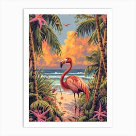 Greater Flamingo Celestun Yucatan Mexico Tropical Illustration 7 Art Print