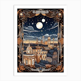 Rome, Italy, Tarot Card Travel  Line Art 2 Art Print