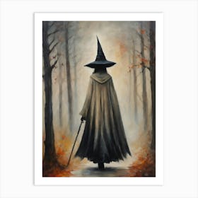 Witch of the Fall Woods | Vintage Halloween all Year Decor | Autumn Moody Aesthetic Art Print | Neutral Tones Gothic Witchcraft Dark Academia Witchcore Painting Art Print