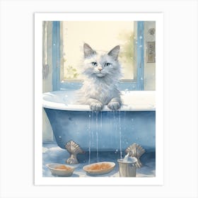 Turkish Cat In Bathtub Bathroom 1 Art Print