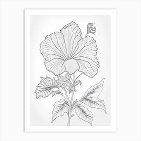 Hibiscus Herb William Morris Inspired Line Drawing 1 Art Print
