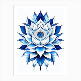 Lotus Flower, Symbol, Third Eye Blue & White 1 Art Print
